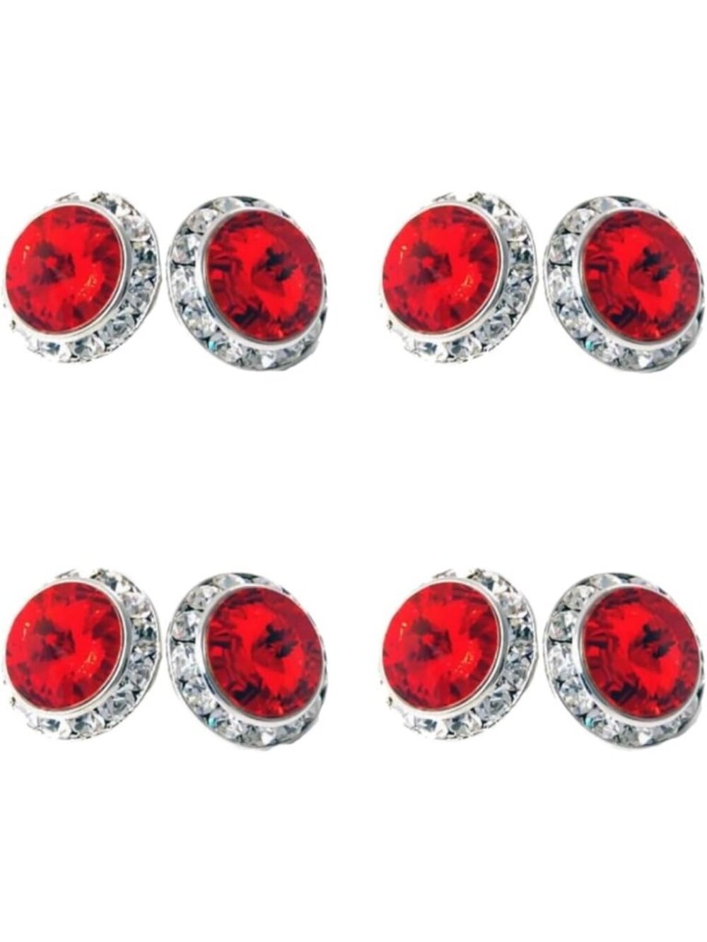 4 Pairs 15mm Rhinestone Acrylic Crystal Ear Studs for Dance & Events